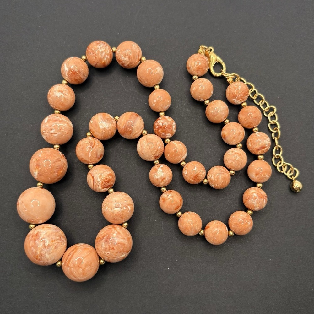 Vintage Joan Rivers Marbled Coral Color Acrylic Lucite Graduated Beaded Necklace